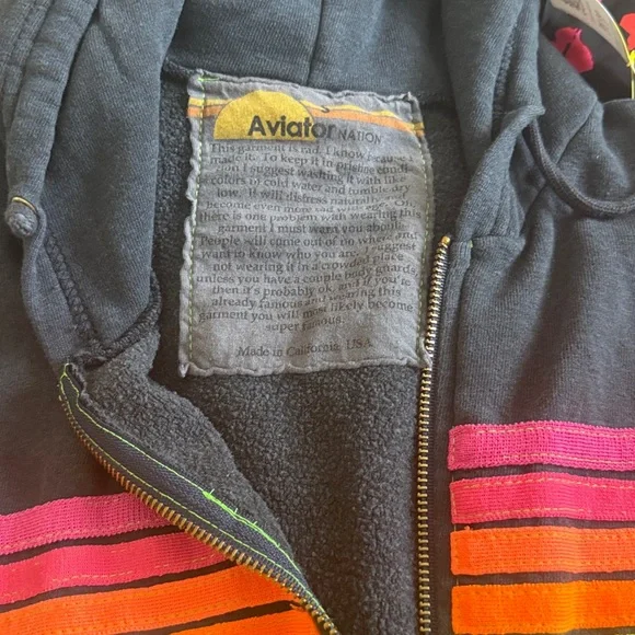 Aviator Nation 5 Stripe Zip Up Hoodie in Charcoal rainbow S - Picture 6 of 6